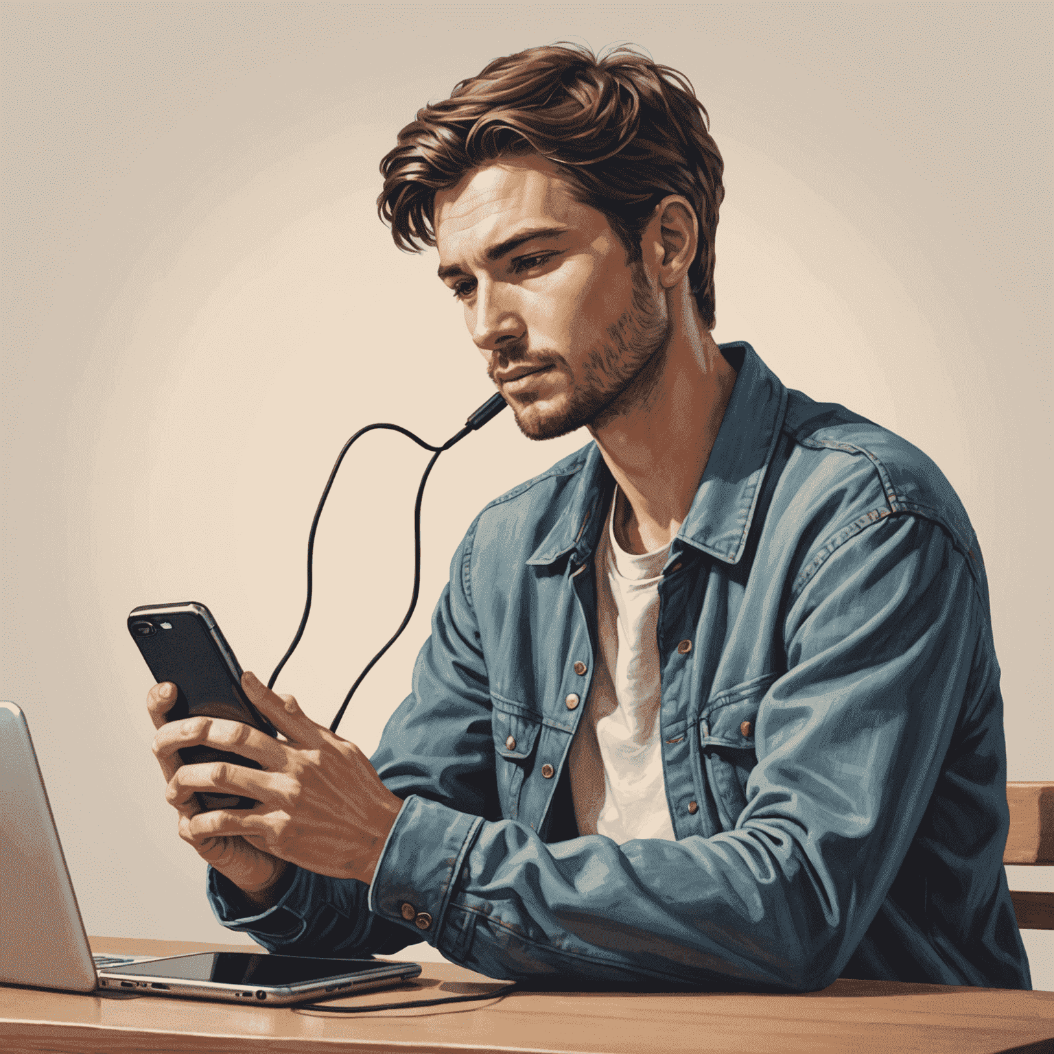 Illustration of a person using a smartphone to recharge their mobile phone online