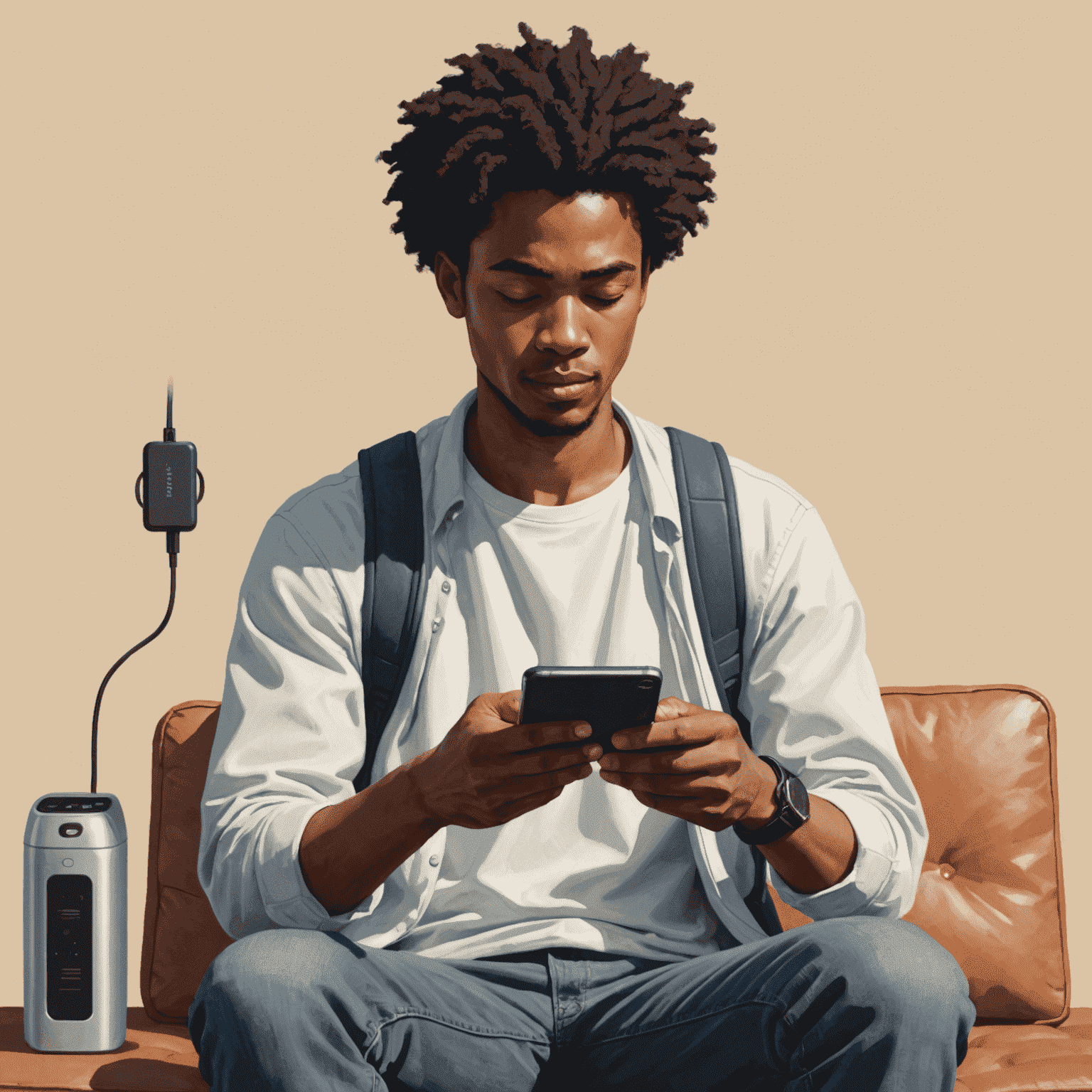 Illustration of a person using a smartphone to recharge their mobile online